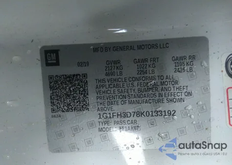 2019 Chevrolet Camaro 2Ss z USA, uszkodzony, nr VIN 1G1FH3D78K0133192